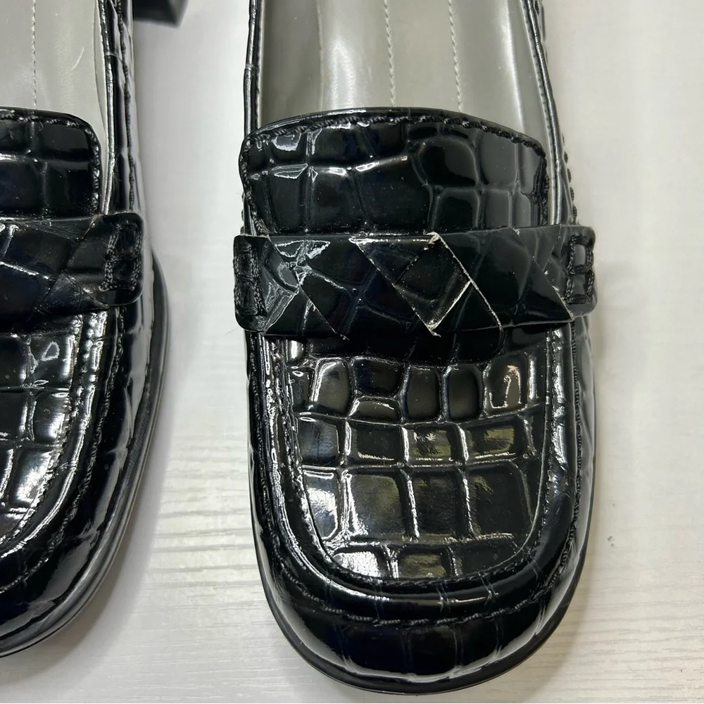 Bandolino Crocodile Texture Black Patent Leather Chunky Loafers Size 8 1/2